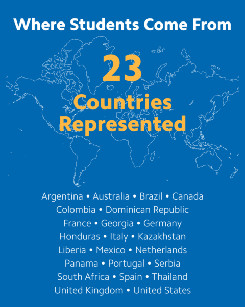 Bethel University’s Fall 2026 incoming class represents 23 countries: Argentina, Australia, Brazil, Canada, Colombia, Dominican Republic, France, Georgia, Germany, Honduras, Italy, Kazakhstan, Liberia, Mexico, Netherlands, Panama, Portugal, Serbia, South Africa, Spain, Thailand, United Kingdom and United States.